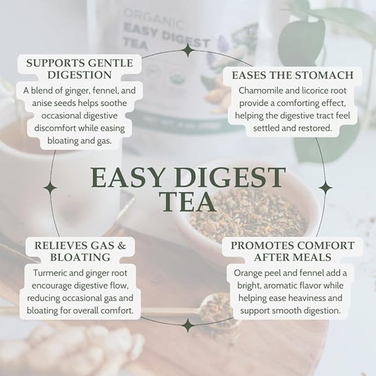 Organic Easy Digest Tea 4 oz. (113g), USDA Certified Organic Digestive Tea for Stomach Ease Tummy and Gut Health, Gas Digestion Relief, Bloating and Belly Comfort, Loose Leaf