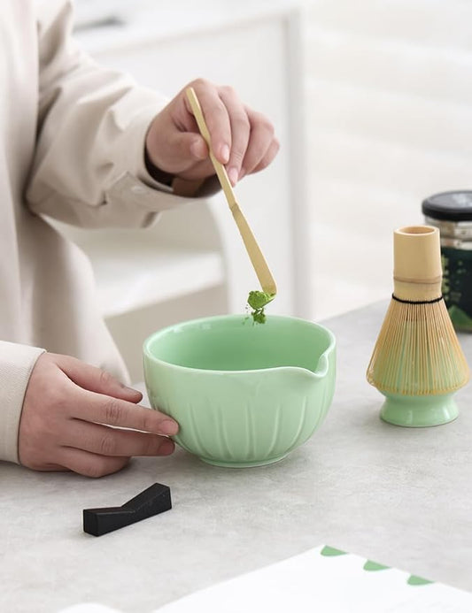Tang PIN Matcha Set - Match Bowl with Spout and Whisk, 15 OZ, Matcha Scoop, Matcha Whisk Stand (Chasen Holder)