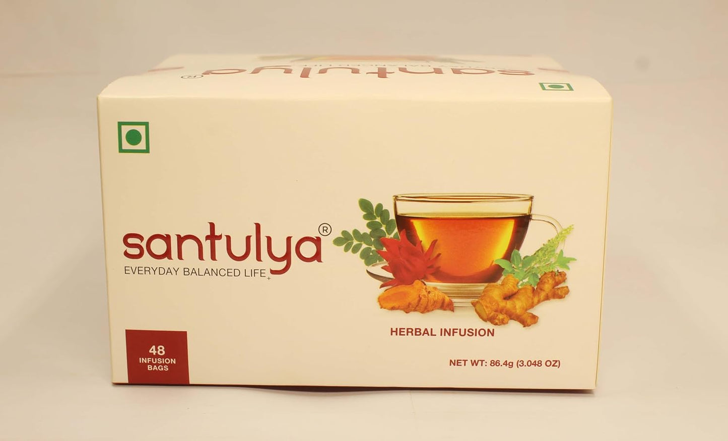 SANTULYA Herbal Tea (48 Tea Bags)(Pack of 1) | Turmeric + Tulsi + Moringa + Hibiscus + Ginger | Natural | Non-GMO | No Added Preservative | Every Day Balanced Life