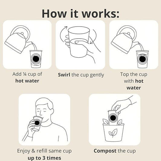 TeaVoila Herbal Tea Loose Tea Leaves - Built-in Infuser in Biodegradable, Individually Sealed Cups - Up to 3 Refills per Cup - Finest Tea Leaves - USDA Organic - 12oz 6 Count