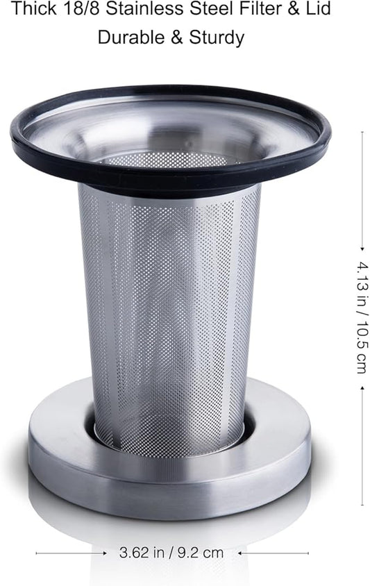 Glass Tea Cup with Infuser and Lid, Tea Infuser Mug in 12 OZ/350ML, Heat-Proof Double Wall Glass Tea Cup