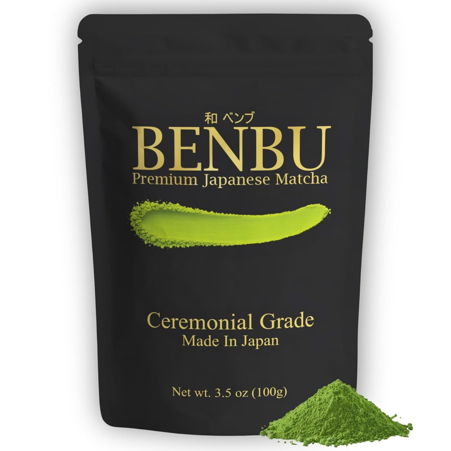 BENBU Matcha Powder - Ceremonial Grade, First Harvest, Stone-Milled in Japan, Authentic Japanese Green Tea, No Additives, 3.5 oz (100g) Pouch