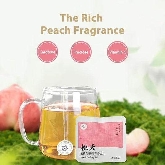RIANTEA Peach Oolong Tea Bags – 20 Count Individually Wrapped Teabags (1.4oz/40g) – Low Caffeine, Naturally Sugar-Free – Hot or Iced Tea – Premium Leafy Teabags