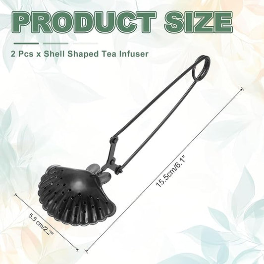 uxcell 2 Pcs Tea Infuser, Stainless Steel Loose Leaf Tea Infuser Filter, Long Handle Tea Steeper Strainers for Cup and Teapot for Tearoom Office Home, Shell Shaped Black