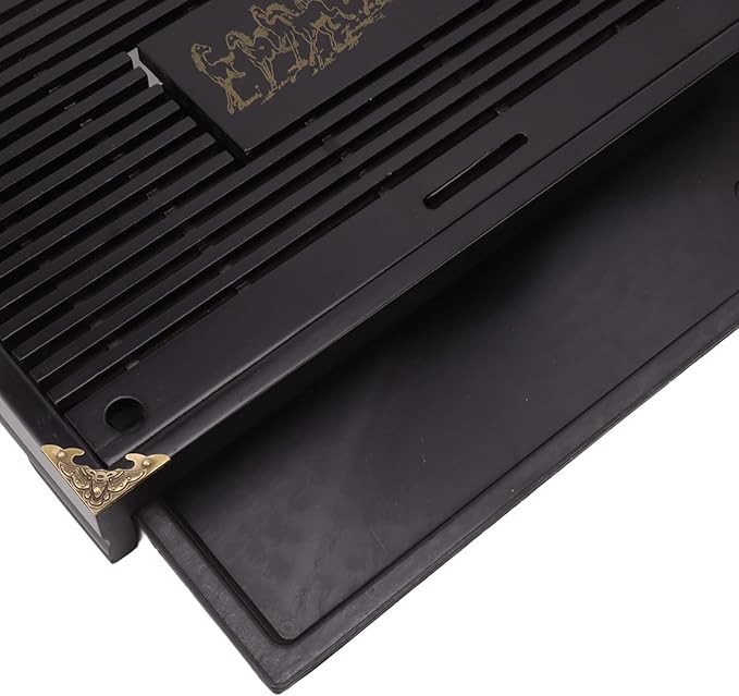 Chinese Tea Tray Drawer Type Wooden Drainage Water Storage Gongfu Tea Table Set for Home (Black)