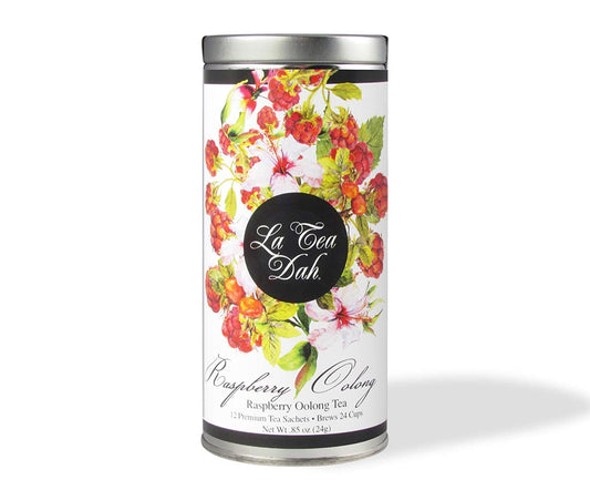 Raspberry Oolong Tea by La Tea Dah, Premium Raspberry Tea Bags Made with Oolong Tea Leaves, Apple Bits, Cranberry Bits, Hibiscus, & Natural Raspberry Flavor, Fruity Tea (12 Sachets)