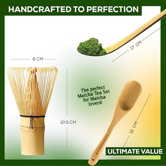 BambooWorx Matcha Whisk Set - (Chasen), Traditional Scoop (Chashaku), Tea Spoon. The Perfect Sets to Prepare a Traditional Cup of Japanese Tea