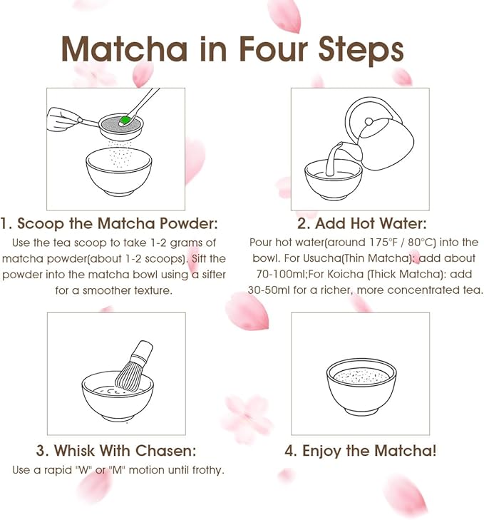 7-Piece Matcha Set with Ceramic Matcha Bowl, Bamboo Whisk (Chasen) & Holder, Sifter, Tea Scoop & Rest, Special Bamboo Tea Mat