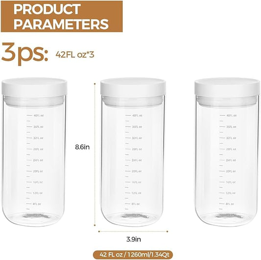 Danbark Set of 3 42oz Airtight Glass Storage Canisters with Lids - Pantry Organizers and Storage Glass for Kitchen - for Pantry, Flour, Sugar, Coffee