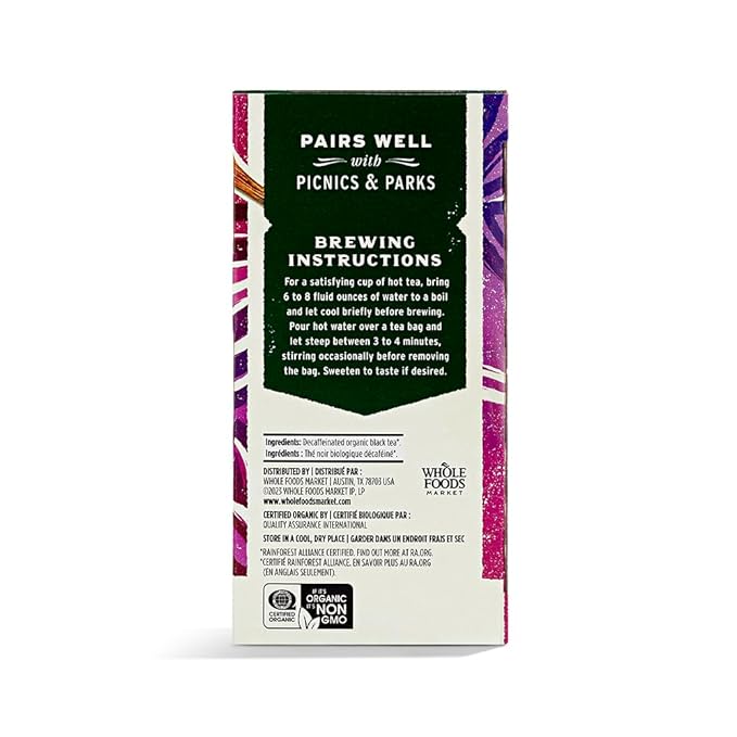 WHOLE FOODS MARKET Organic Decaf Black Tea, 20 CT (Pack of 2)