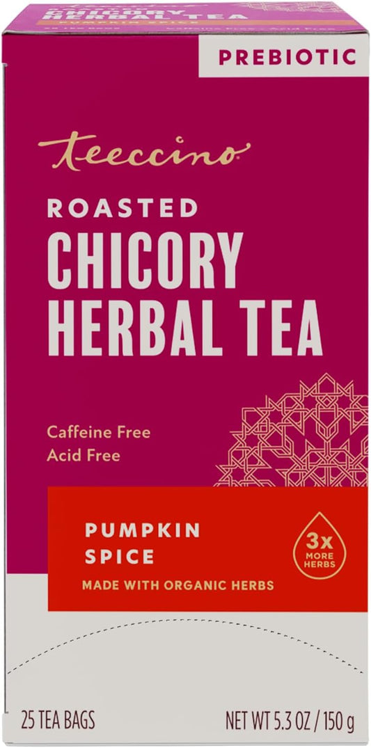 Teeccino Pumpkin Spice Herbal Tea - Rich & Roasted Autumn Harvest Tea That’s Caffeine Free & Prebiotic for Delicious Comfort