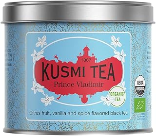 Kusmi Tea - Prince Vladimir - Organic Earl Grey Black Tea with Orange - Flavored with Citrus, Cinnamon, Bergamot, Vanilla & Spices - Caffeinated Tea - Loose Leaf Tea - Tin Box of 3.5 oz