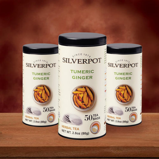 Silverpot Turmeric & Ginger Tea Bags, 50 Count, Ginger Turmeric Root, Herbal Ginger Turmeric Tea, Warming, Hot or Iced, Caffeine Free, 100% Natural
