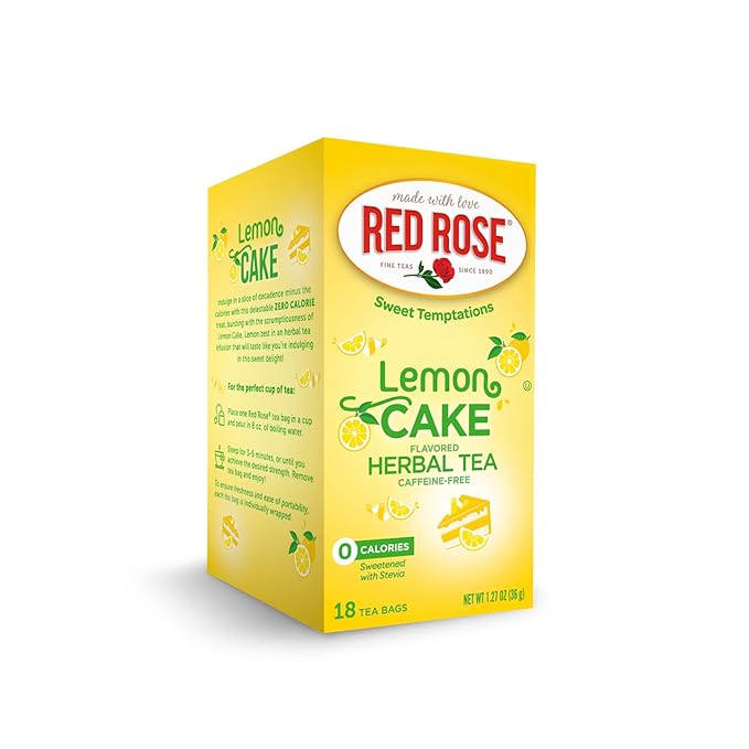 Red Rose Sweet Temptations Dessert Tea Lemon Cake, Zero Carbs, Zero Sugar Bursting with Flavor Caffe