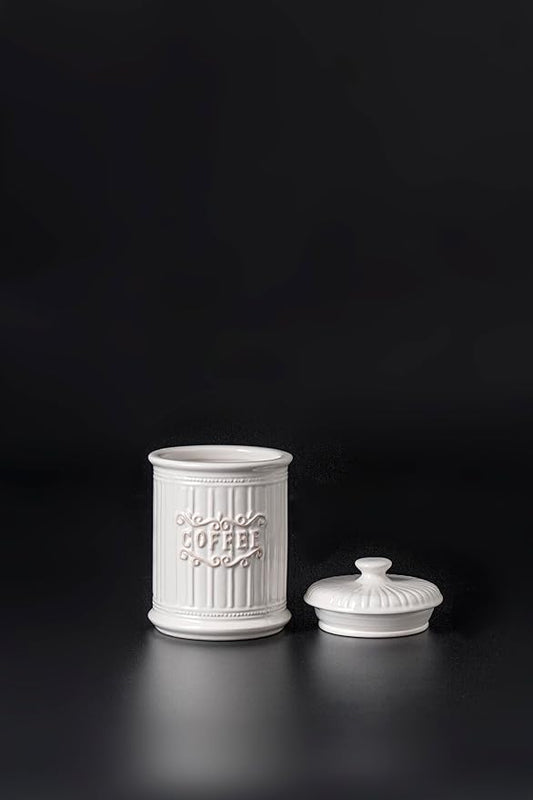 Doric Scroll Ceramic Canisters Sets For The Kitchen Canisters For Countertop Set of 3 Airtight Coffee Canisters For Ground Coffee Sugar Container Tea Storage Jars With Lids Farmhouse Decor