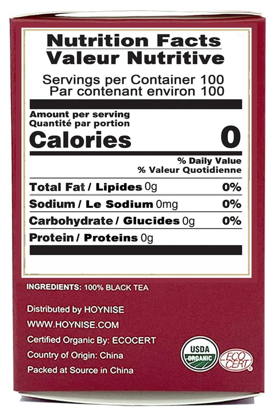 HOYNISE - USDA Organic Black Tea Loose Leaf - Yunnan Dianhong Black Tea - Organic Breakfast Tea - Rich Aroma, Full-Bodied Flavor - High Mountain Grown, 100g/3.5oz