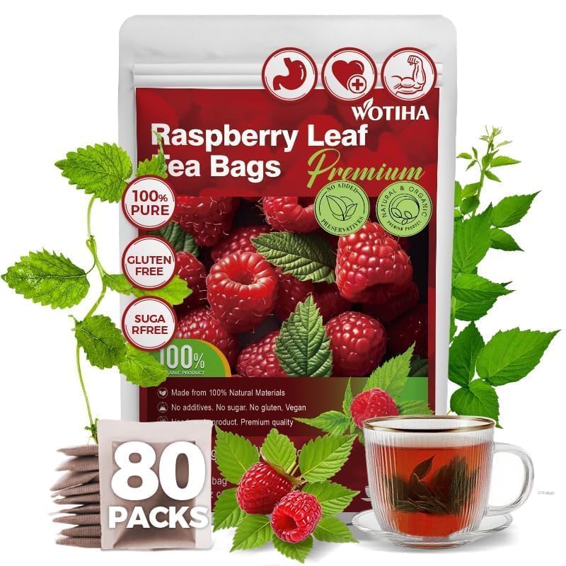 WOTIHA 80 Count Premium Raspberry Leaf Tea Bags - Pure Red Raspberry Leaf, Supports Pregnancy Health & Menstrual Comfort, Aids Childbirth Prep, Caffeine-Free, Additive-Free