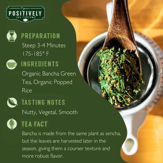 Positively Tea, Organic Genmaicha, Green Tea, Loose Leaf, 16 Ounce