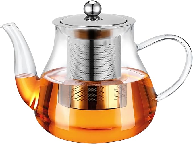 Glass Teapot 14oz/400ml with Removable Infuser, Borosilicate Clear Tea Kettle, Stovetop Safe Tea Ket