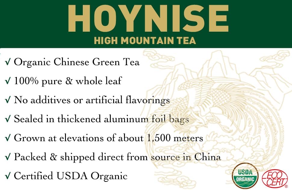 HOYNISE - Organic Green Tea Loose Leaf - Rich in Antioxidants - High Elevation Grown - Fresh & Smooth Flavor - Enjoy Hot or Iced,100g/3.5oz