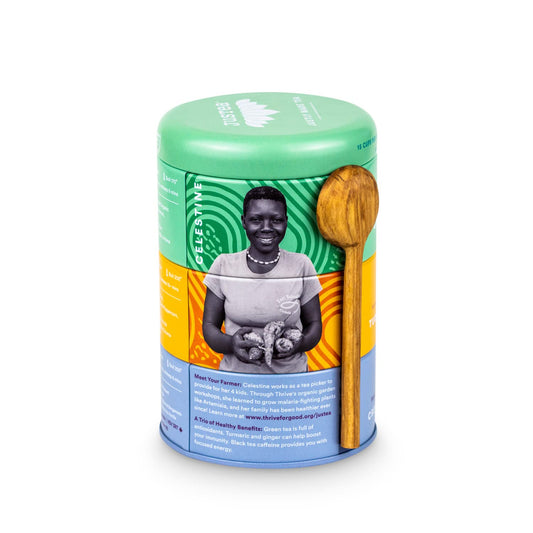 JusTea ASSORTED TEA TRIO 3 Flavour Variety Pack, 45+ Cups Tin with Spoon | Fair-Trade ASSORTED TEA TRIO. 3 Loose Leaf Teas in Stacking Tins with a Hand-carved Tea Spoon, 110g/3.9oz. Variable Caffeine