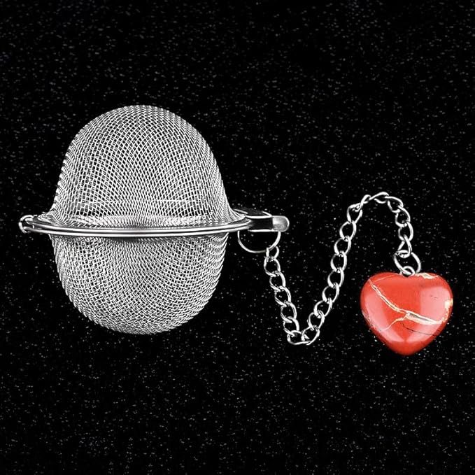 5 Pcs Tea Filter Stainless Steel with Heart Crystal Energy Stone Tea Strainers with Fine Mesh Extend Chain Hook Tea Ball Infuser for Loose Tea Leaves