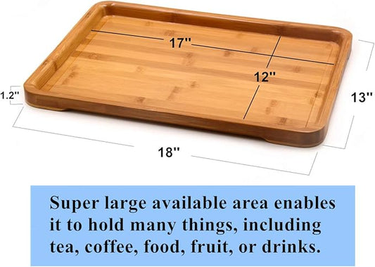 Bamber Large Bamboo Serving Tray Decorative Coffee Tea Platter 18 x 13 x 1.2 Inches