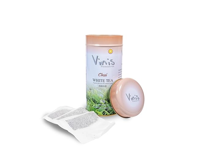 Vinis Premium Chai White Tea Tea Box of 6 Tins (50 tea bags per Tin) (Chai White Tea)