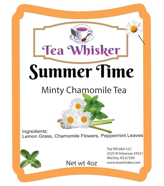 Tea Whisker - Summer Time | Minty Chamomile | Floral Herbal | Loose Leaf Tea | 4 Ounce Pouch | Serve Iced or Hot | Non-Caffeinated