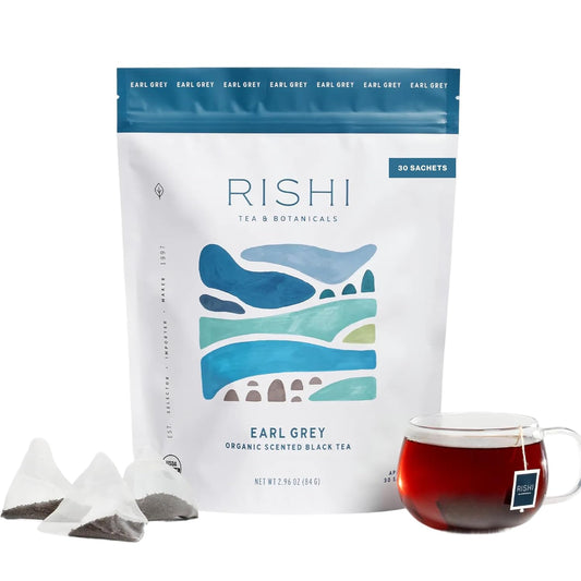 Rishi Tea Earl Grey Black Sachet Tea Bags - Pure Organic with Bergamot Oil, Energizing & Caffeinated - 30 Count