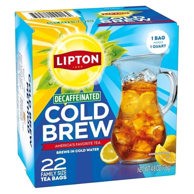 Lipton Decaf Cold Brew Black Tea Bags, Family Size, 22 Count