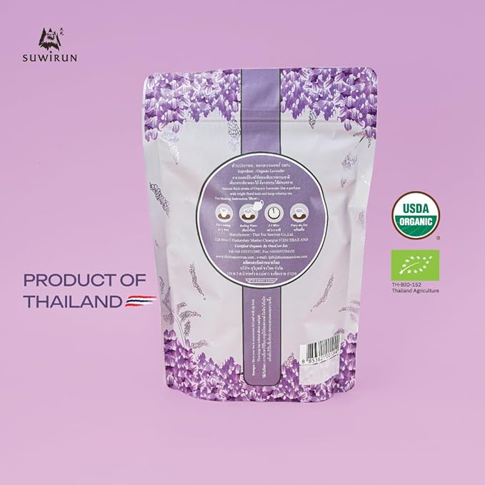 Suwirun Organic Lavender Tea 25 Bags โ 100% Lavender Flowers โ Aromatic & Calming, Caffeine-Free โ Supports Stress Relief, Relaxation & Better Sleep
