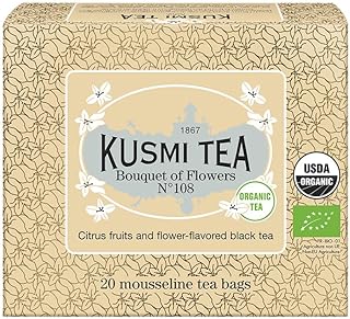 Kusmi Tea - Bouquet of Flowers No.108 - Organic Earl Grey Black Tea with Bergamot & Ylang Ylang - Flavored with Citrus - Robust, Caffeinated Tea -20 Tea Bags