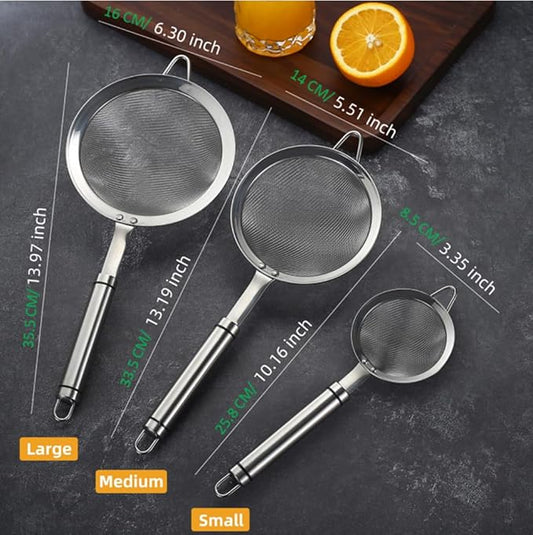 3.3inch 304 Stainless Steel Fine Mesh Strainer for Kitchen, Colander-Skimmer with Handle, Metal Sieves Sifters
