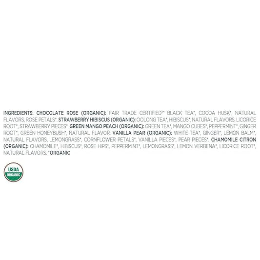 Tea Forte Jardin Organic Fruit, Herb and Flower Teas, Petite Presentation Box Tea Gift Set Sampler, 10 Count, 2 of Each Variety Individually Wrapped Handcrafted Pyramid Infuser Bags