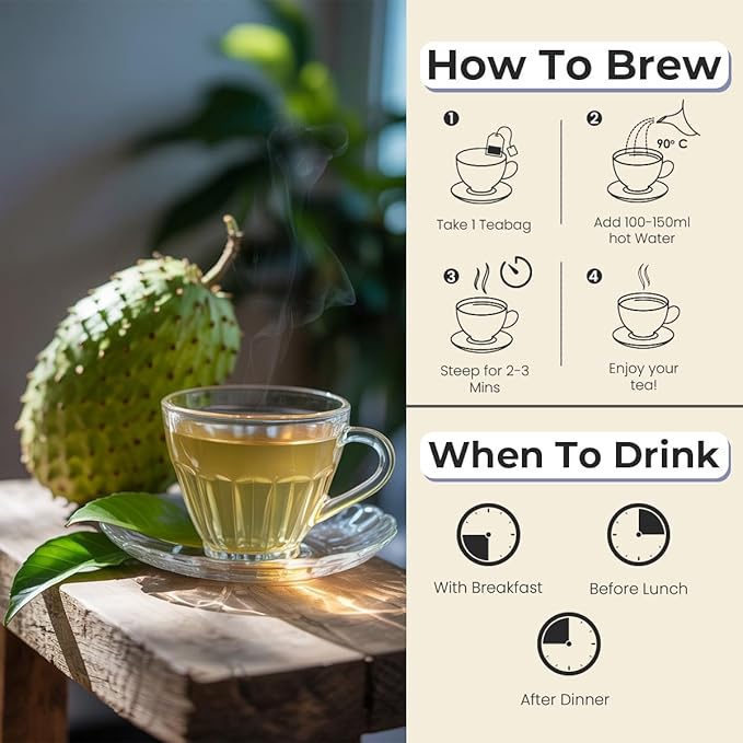 Blue TEA - Soursop Tea - 10 Count - Pyramid Plant Based Tea Bags, Hoja Guanabana Tea, Premium Graviola Leaves, Herbal Tea - Caffeine Free