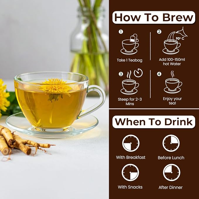 BLUE TEA - Dandelion Root Tea - 100 Count - Pyramid Plant Based Tea Bag | Support Kidney Function & Healthy Digestion | Detox Tea | Herbal Tea - Caffeine Free - Non-Bitter - Mild Flavor | Zipper Pack