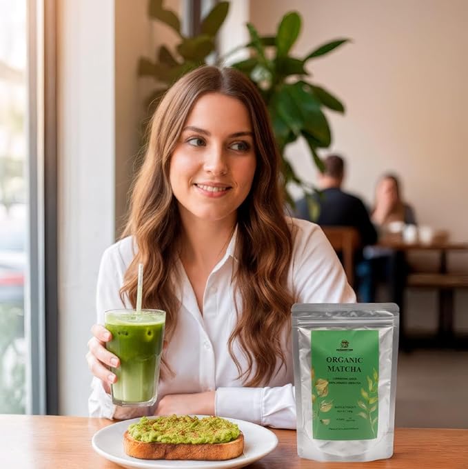 MushMatcha Organic Premium Matcha Grade 3A - Green Tea Powder Unsweetened for Lattes, Tea, and Smoothies, Smooth Taste and Natural Focus, 100% Pure Jade Leaf Blend Formula, 100g Resealable Pouch