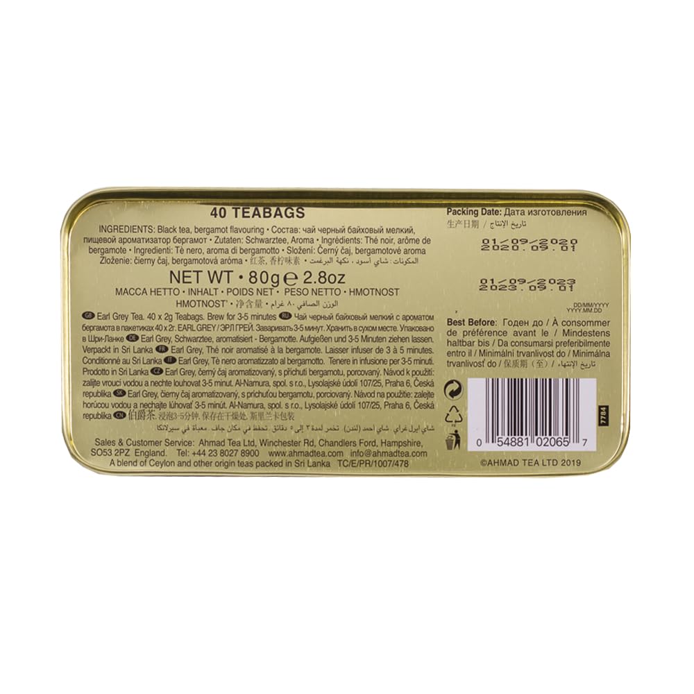 Ahmad Tea English Garden Caddy Earl Grey, 40 Tagged Teabags (Pack of 1)