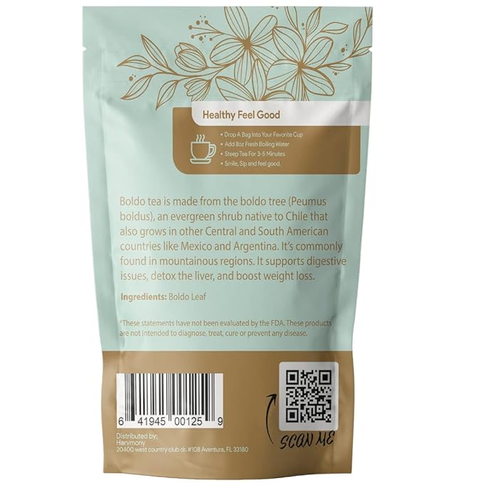 Boldo Herbal Tea — Traditionally Used for Digestive Comfort & Healthy Bile Flow, 35 Filtered Tea Bags Included, Caffeine-Free, Gluten-Free