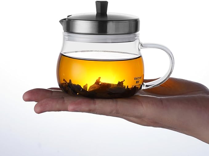 200ml (6.76 oz) Glass Teapot with Stainless Steel Strainer, Small Teapot for Stovetop, Home, Office