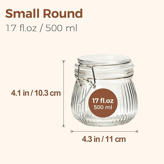 ComSaf Airtight Glass jar with lid 17oz, Glass Storage Containers with Lids, Small Canister, Mason Jars, Minimalist Jar for Kitchen Canning, Overnight Oats, Pickle, Spice, Set of 6