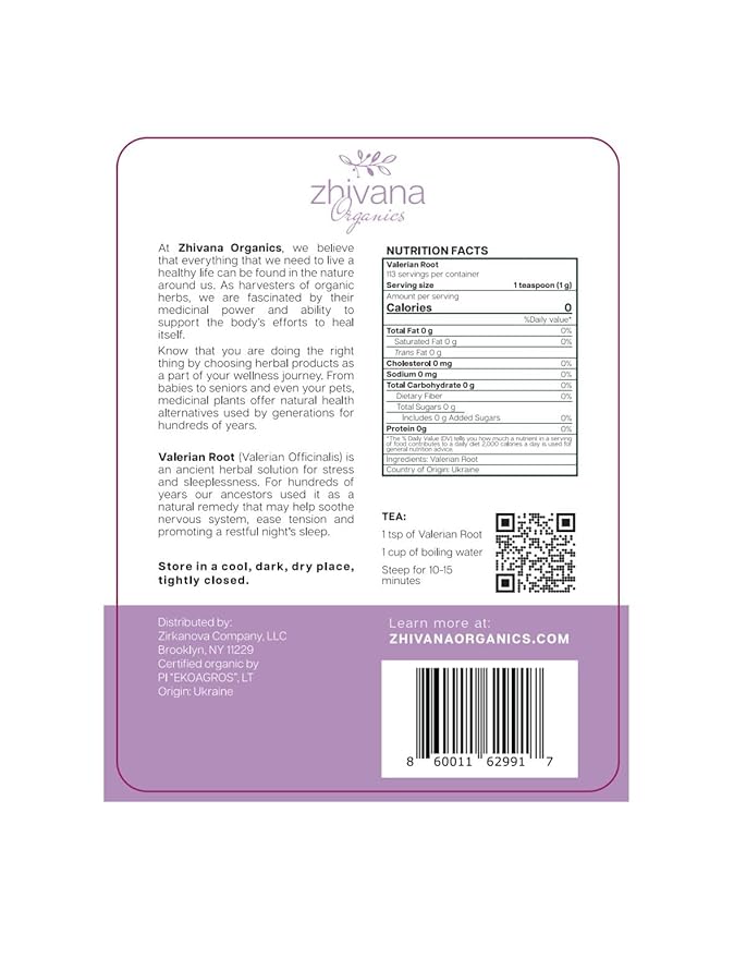 Zhivana Organics Valerian Root Tea – Organic Loose Herb, 4oz