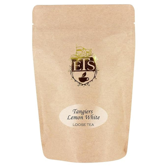 English Tea Store Tangiers Lemon Flavored White Tea Loose Leaf - 2oz | Light and Brisk White Tea with Fresh Lemon Flavor | Elegant Citrus Tea Inspired by North Morocco