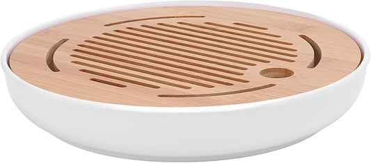 Acouto Chinese Kung Tea Tray Tea Tray 10 Inch Round Shape Stylish Chinese Kung Serving Home and Gongfu Table Home & KitchenKitchen & DiningDining &