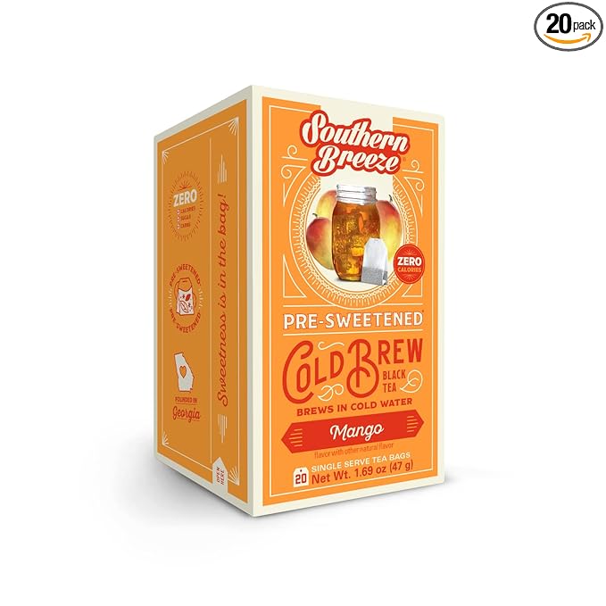 Southern Breeze Cold Brew Sweet Tea Mango Iced Tea with Black Tea and Zero Carbs Zero Sugar, 20 Indi