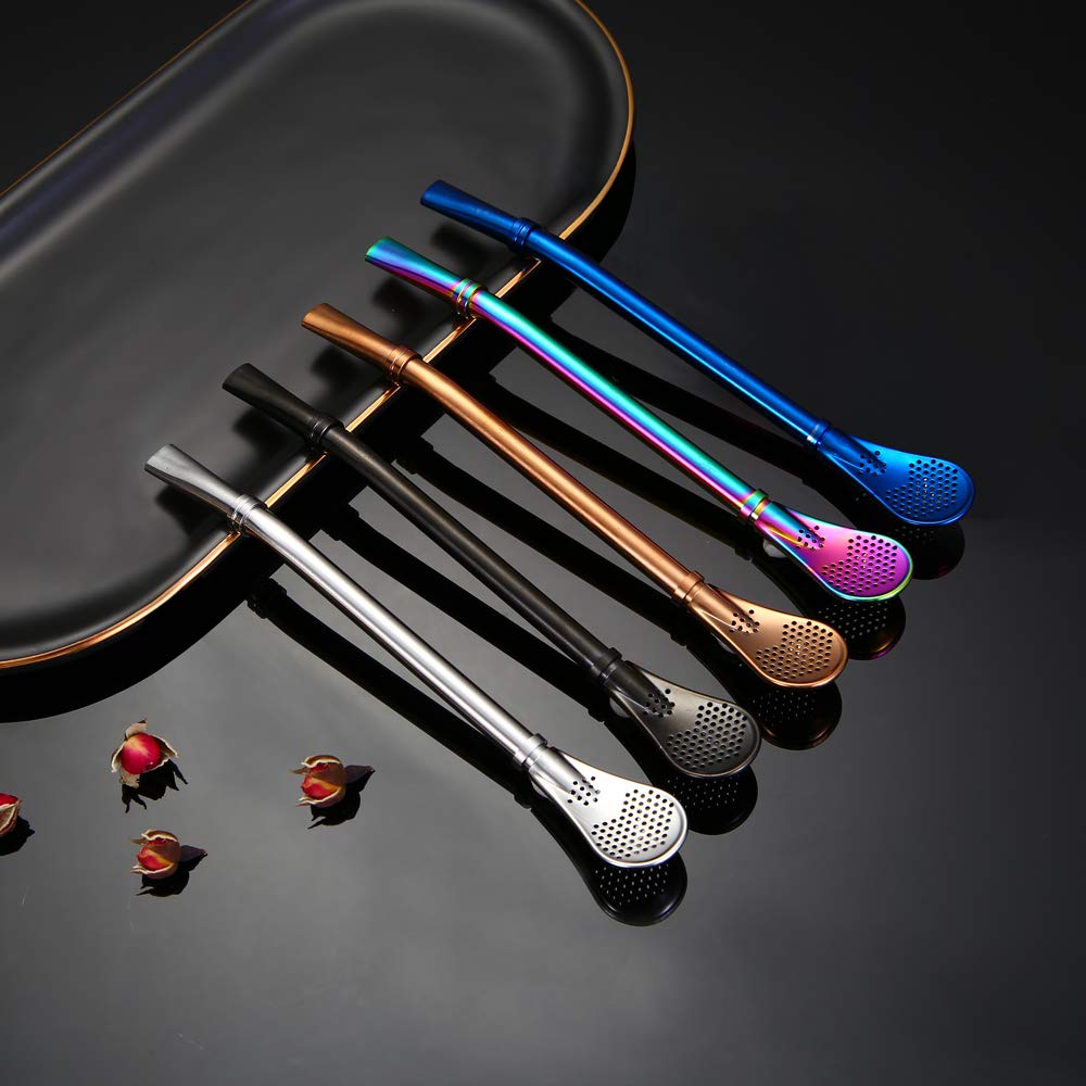 Datconect Yerba Mate Bombilla Stainless Steel Straw Loose Leaf Tea Infuser Dringking Spoons Filter Stirring Straws Pack of 5
