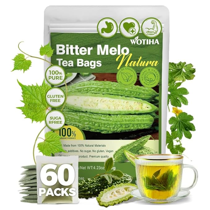 Wotiha Natural Bitter Melon tea bags 120g. 60 Tea Bags,Natural Healthy Herbal Tea.Non-GMO, Caffeine-Free, Supports Healthy Digestion