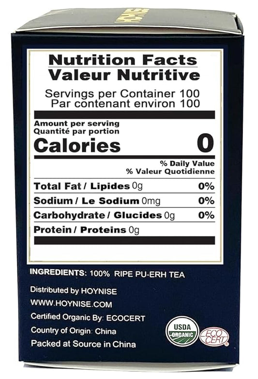 HOYNISE – Organic Pu-erh Tea Loose Leaf - Yunnan Fermented Ripe Puerh - Smooth & Earthy Flavor - High Mountain Grown Chinese Tea, 100g/3.5oz