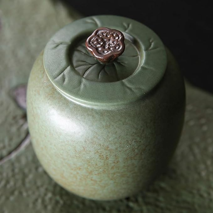 STOBAZA Ceramic Tea Canister with Lid 3.07X3.14X3.66 Inch Compact Kitchen Storage Jar for Tea Coffee Sugar Spices Food Organization